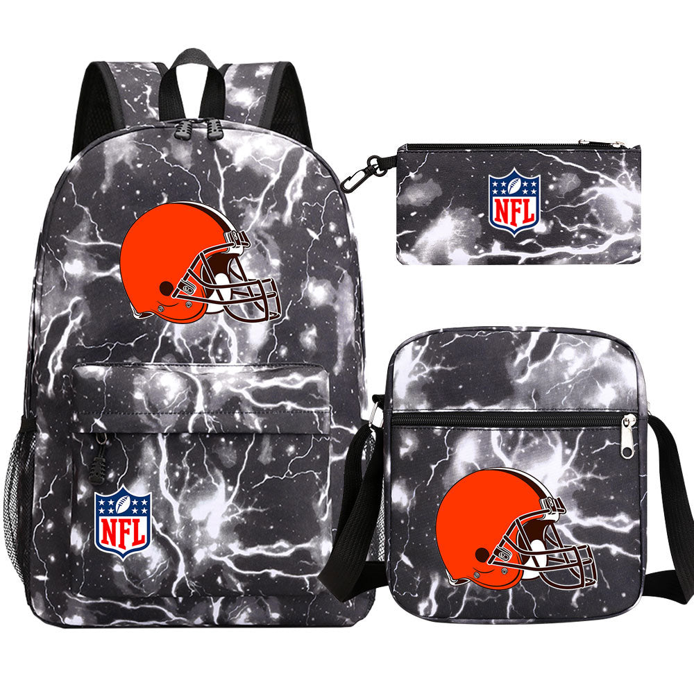 Cleveland Browns Football Team Printed Schoolbag Backpack Shoulder Bag Pencil Bag 3pcs set for Kids Students