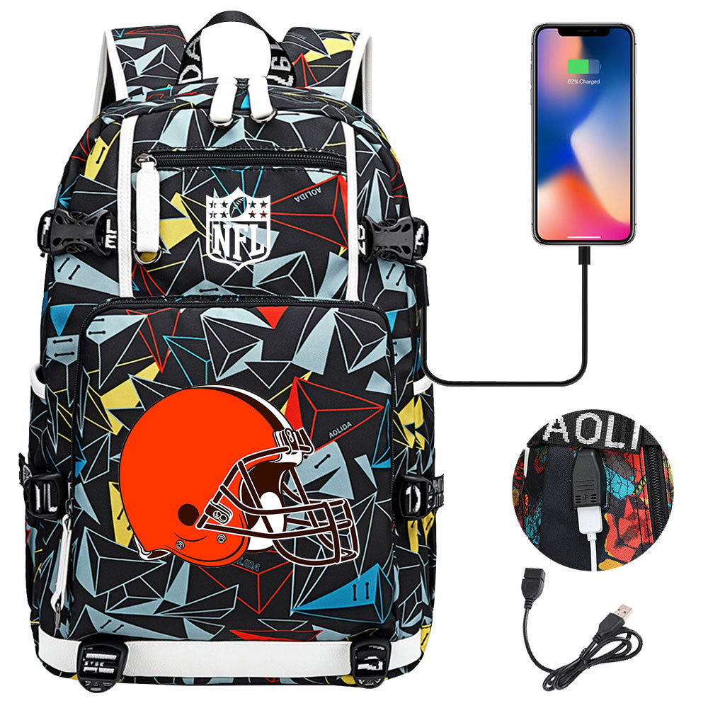 Cleveland Browns Football Team USB Charging Backpack School Notebook Travel Bags