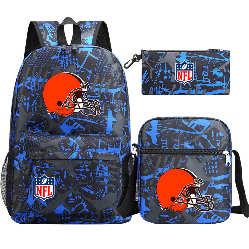 Cleveland Browns Football Team Printed Schoolbag Backpack Shoulder Bag Pencil Bag 3pcs set for Kids Students