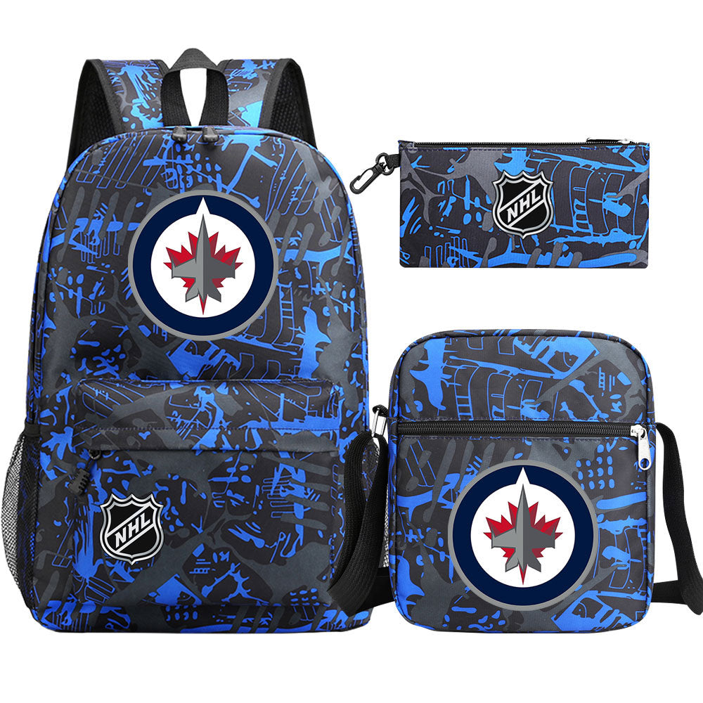 Winnipeg Jets Hockey League Printed Schoolbag Backpack Shoulder Bag Pencil Bag 3pcs set for Kids Students