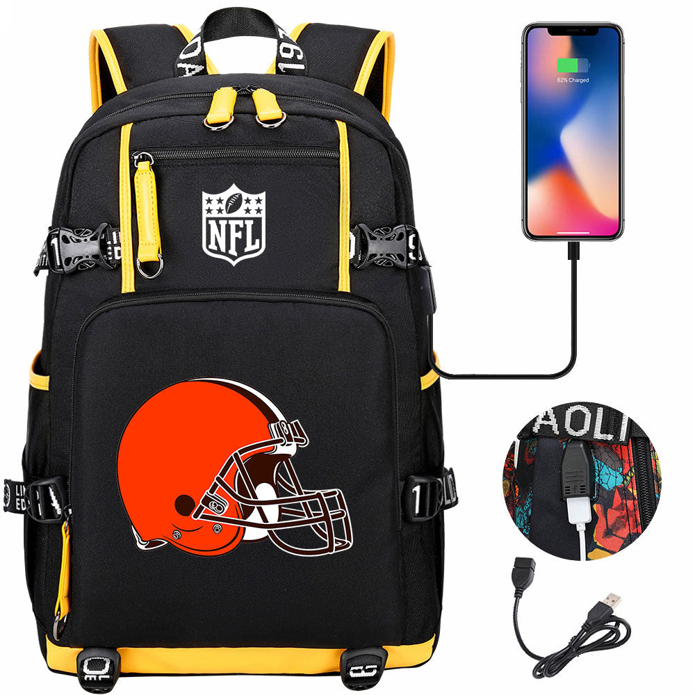 Cleveland Browns Football Team USB Charging Backpack School Notebook Travel Bags