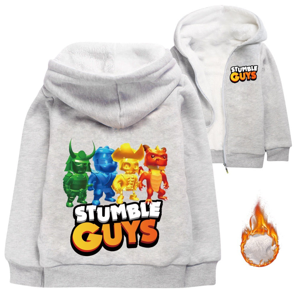 Stumble Guys Sherpa Lined Hoodie Fleece Sweatshirt Full Zip Hooded Jacket for Kids