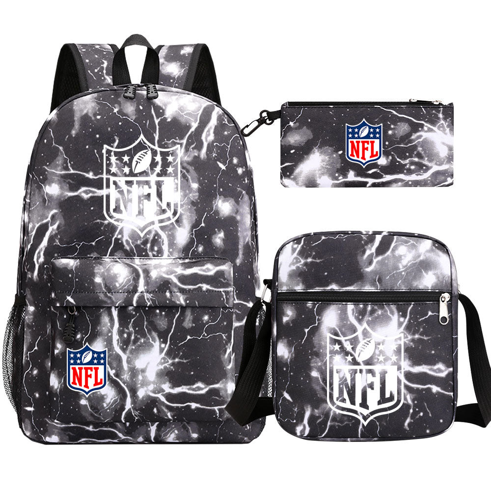 Football Team League Printed Schoolbag Backpack Shoulder Bag Pencil Bag 3pcs set for Kids Students