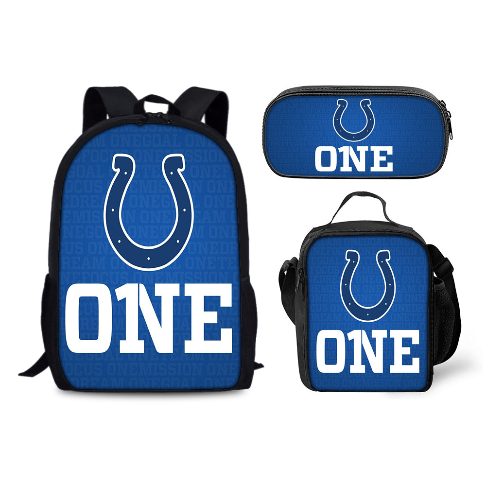 Indianapolis Colts Football Team Backpack Schoolbag Lunch Bag Pencil Bag for Kids Students 3PCS