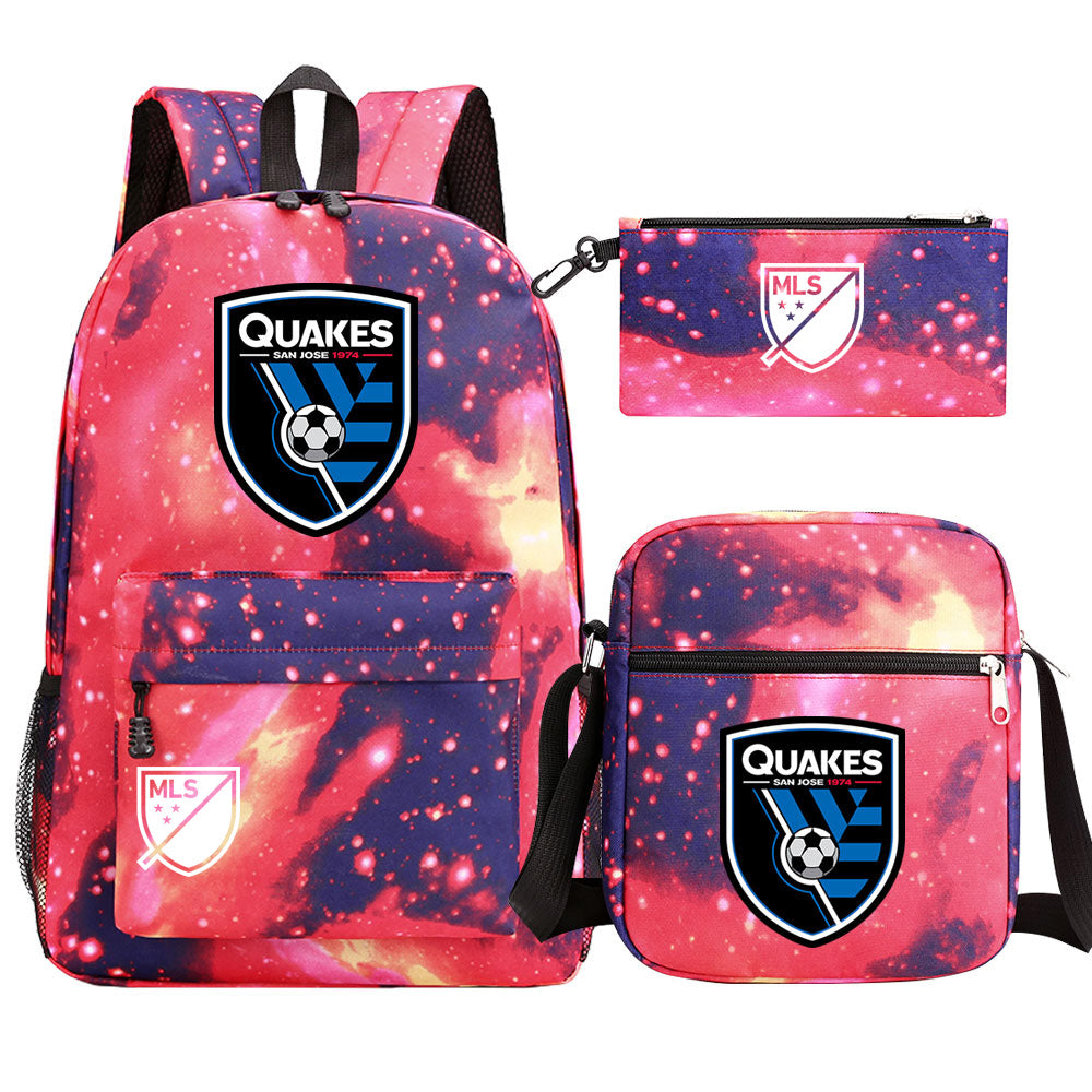 San Jose Earthquakes Soccer Printed Schoolbag Backpack Shoulder Bag Pencil Bag 3pcs set for Kids Students