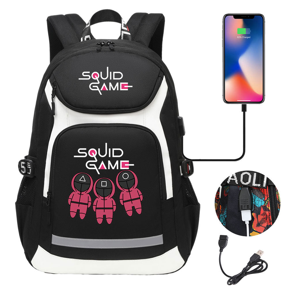 Squid Game USB Charging Backpack School Notebook Travel Bags