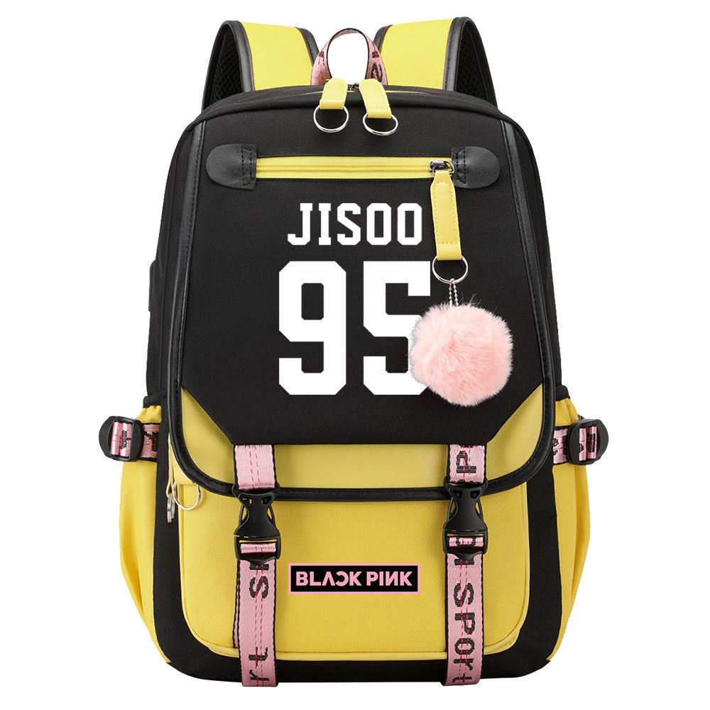Kpop Blackpink JISOO Waterproof Backpack School Notebook Travel Bag USB Charging