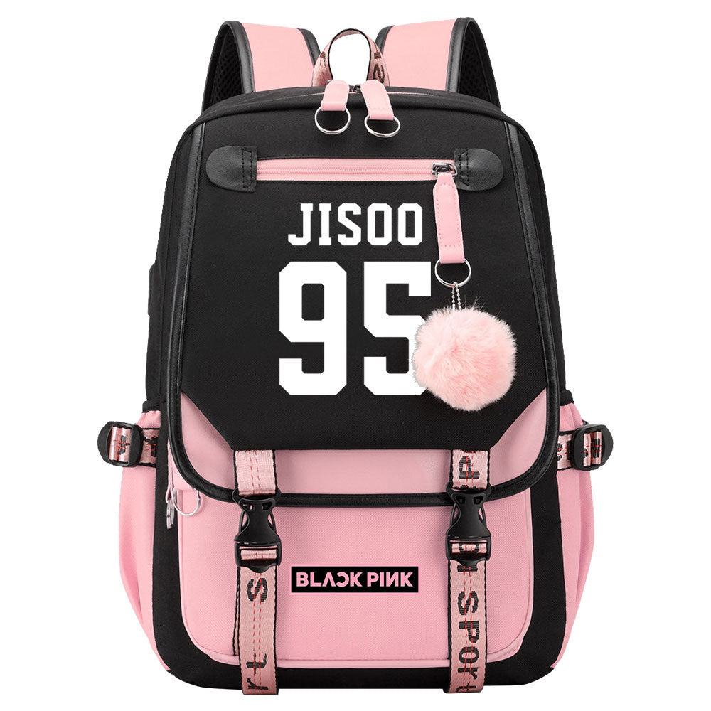 Kpop Blackpink JISOO Waterproof Backpack School Notebook Travel Bag USB Charging