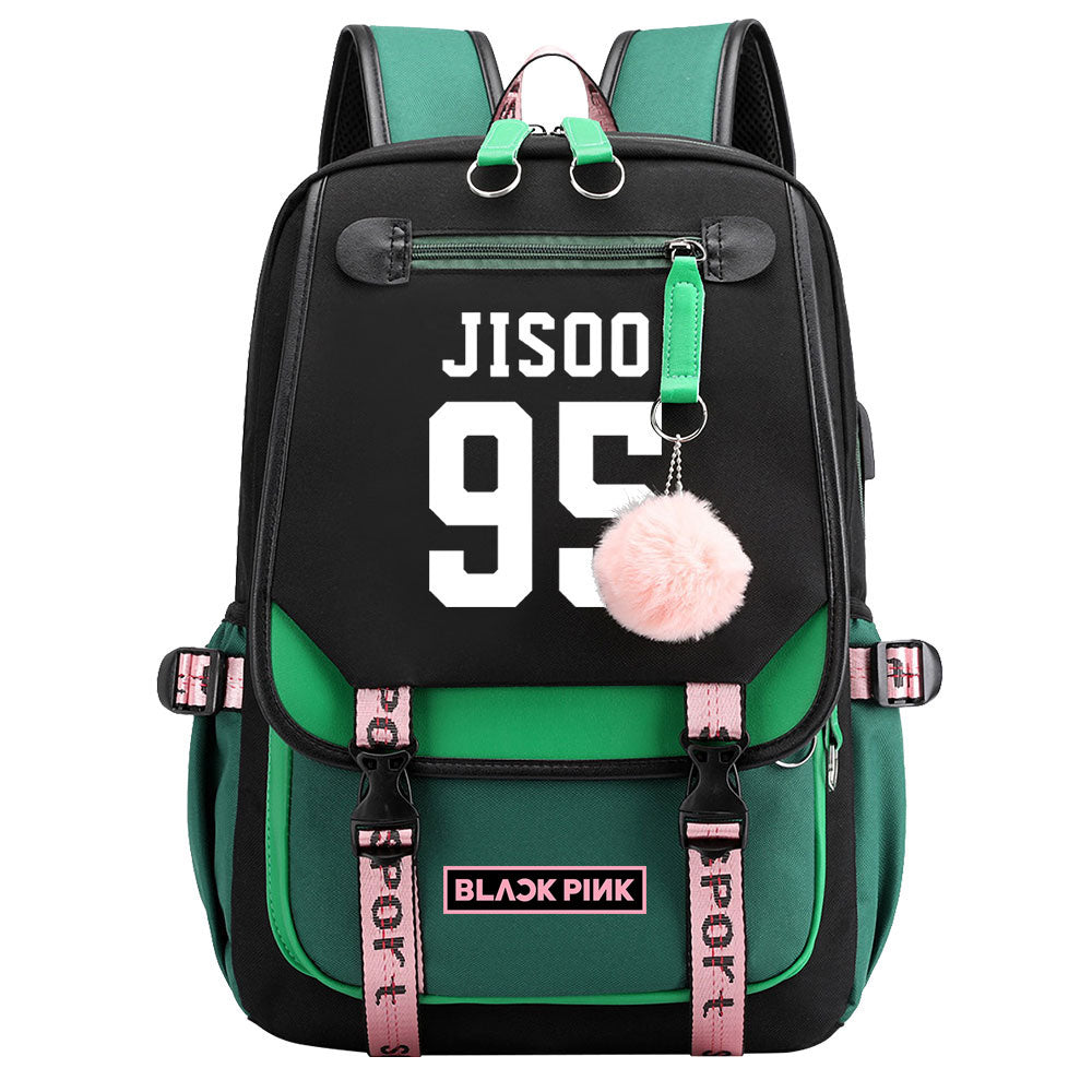 Kpop Blackpink JISOO Waterproof Backpack School Notebook Travel Bag USB Charging