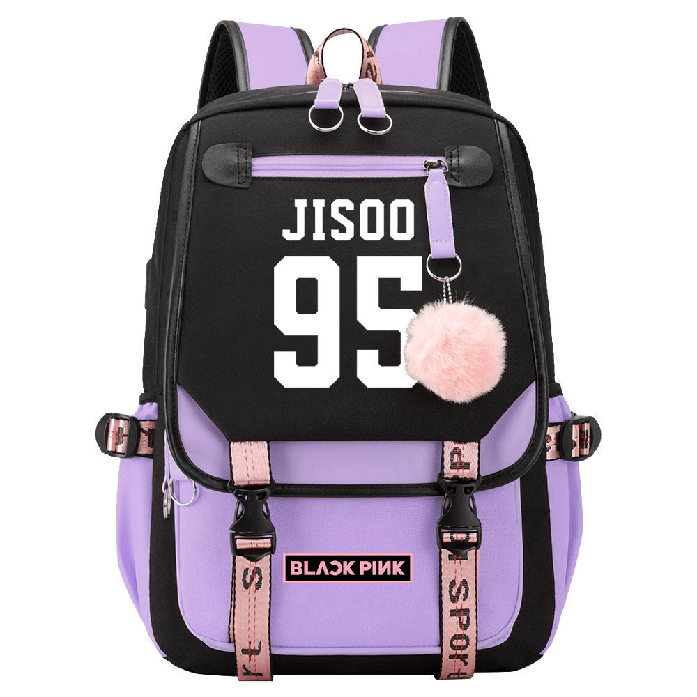 Kpop Blackpink JISOO Waterproof Backpack School Notebook Travel Bag USB Charging