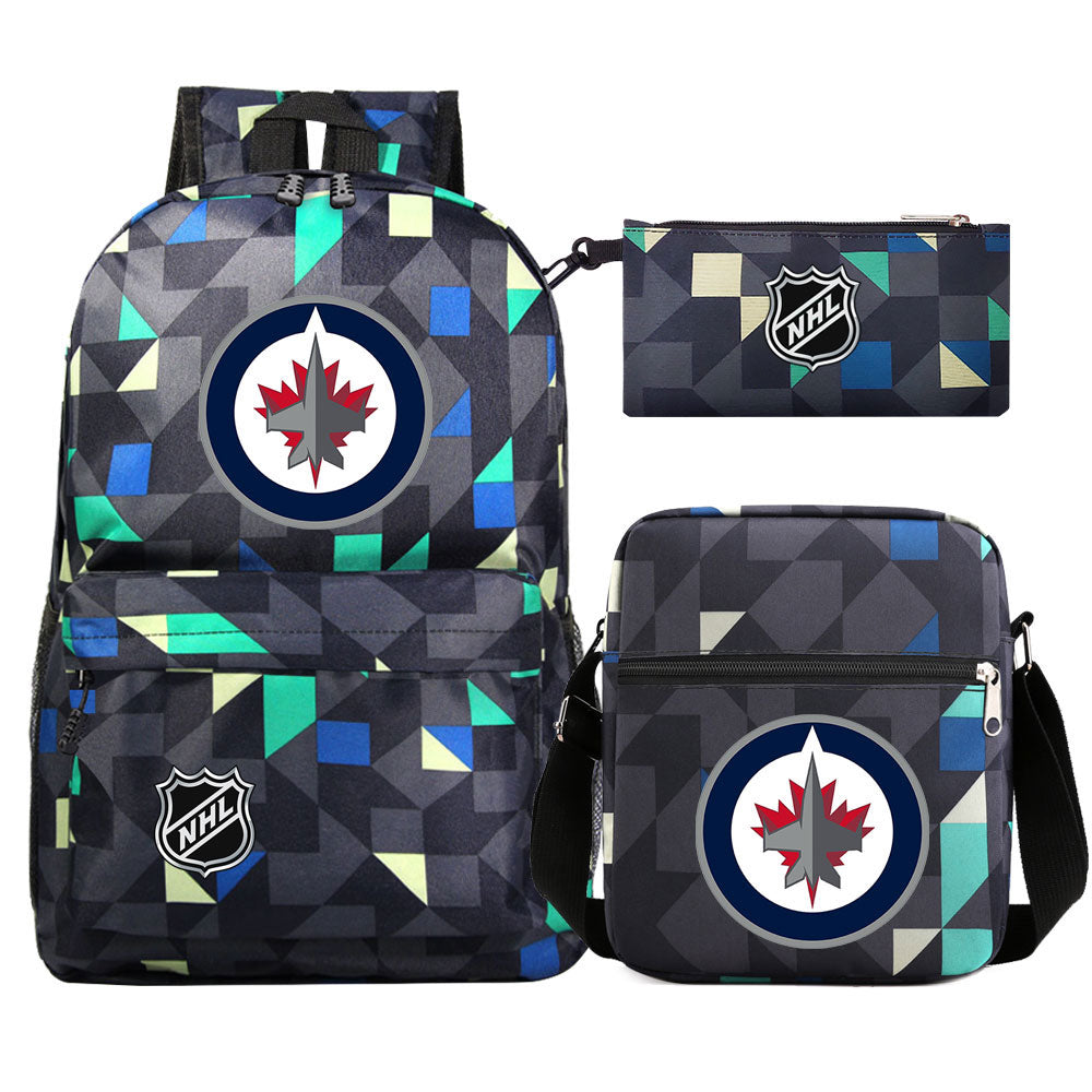 Winnipeg Jets Hockey League Printed Schoolbag Backpack Shoulder Bag Pencil Bag 3pcs set for Kids Students