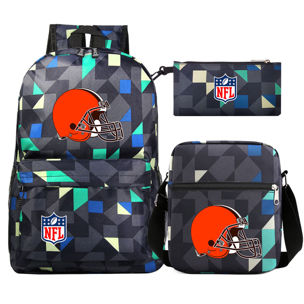 Cleveland Browns Football Team Printed Schoolbag Backpack Shoulder Bag Pencil Bag 3pcs set for Kids Students