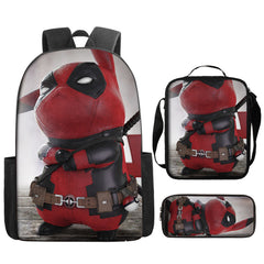 Deadpool Full Printed Backpack Schoolbag Travel Notebook Bag Lunch Bag Pencil Bag for Kids Students 3PCS