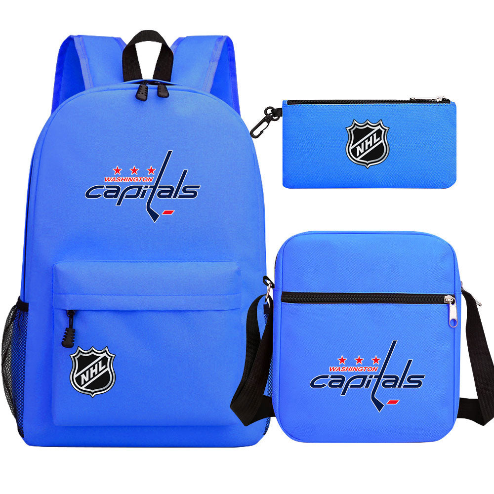 Washington Capitals Hockey League Printed Schoolbag Backpack Shoulder Bag Pencil Bag 3pcs set for Kids Students