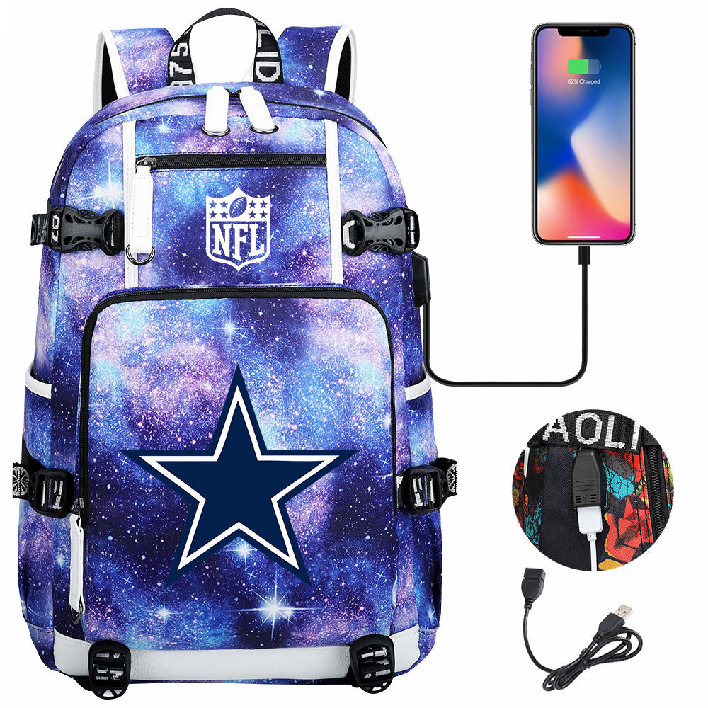 Dallas Cowboys Football Team USB Charging Backpack School Notebook Travel Bags