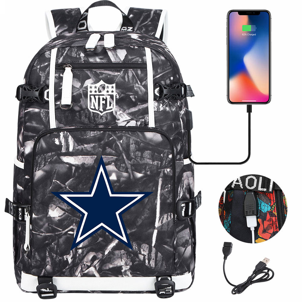 Dallas Cowboys Football Team USB Charging Backpack School Notebook Travel Bags