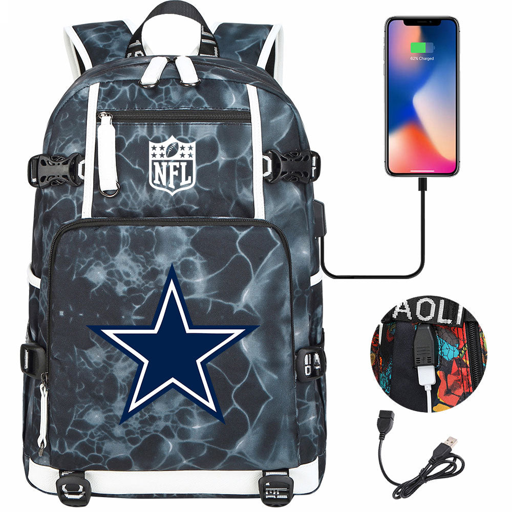 Dallas Cowboys Football Team USB Charging Backpack School Notebook Travel Bags