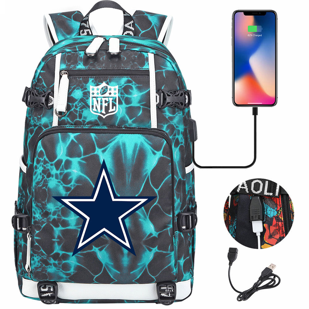 Dallas Cowboys Football Team USB Charging Backpack School Notebook Travel Bags