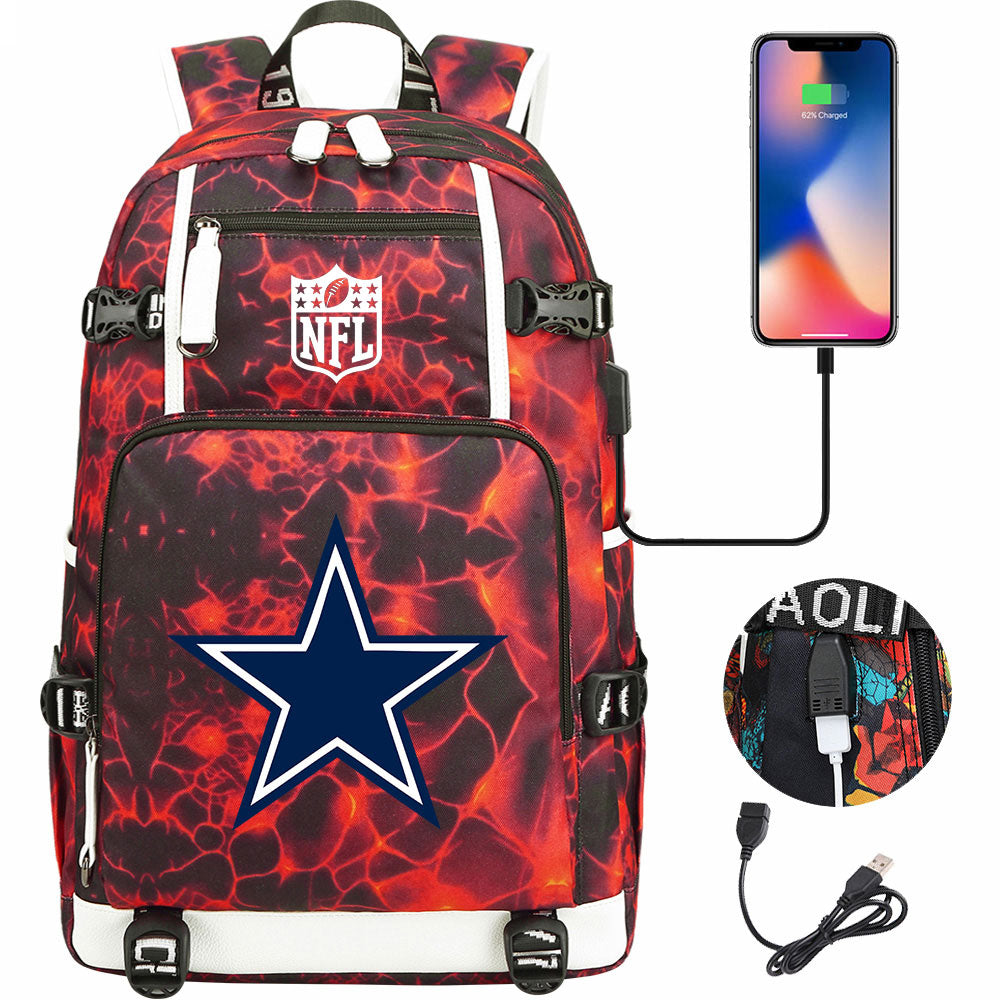 Dallas Cowboys Football Team USB Charging Backpack School Notebook Travel Bags