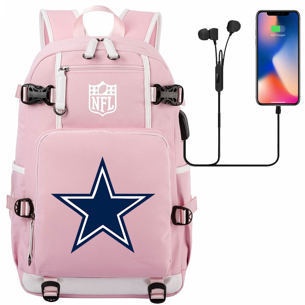 Dallas Cowboys Football Team USB Charging Backpack School Notebook Travel Bags