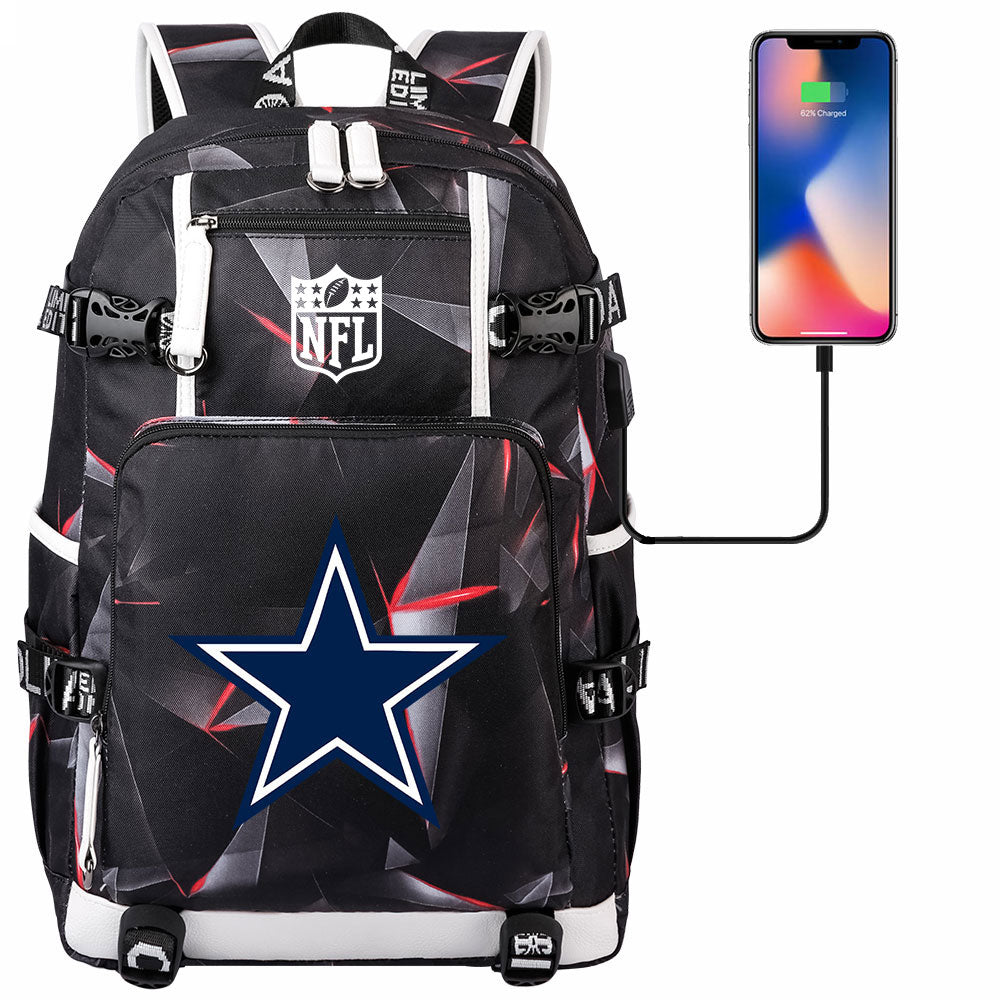 Dallas Cowboys Football Team USB Charging Backpack School Notebook Travel Bags