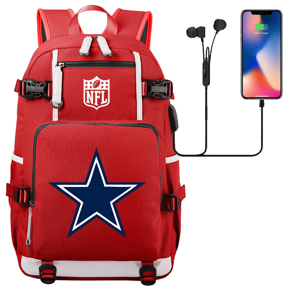 Dallas Cowboys Football Team USB Charging Backpack School Notebook Travel Bags