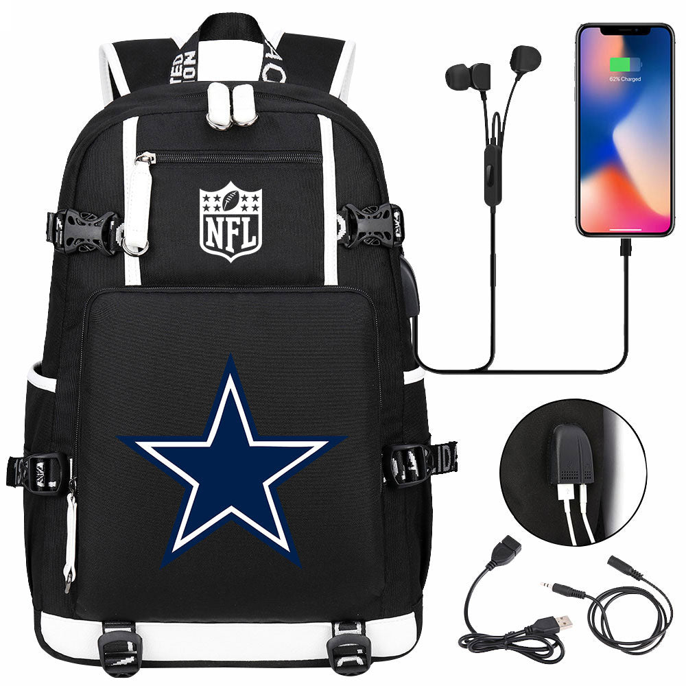 Dallas Cowboys Football Team USB Charging Backpack School Notebook Travel Bags