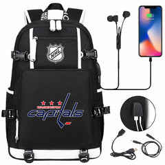 Washington Capitals Hockey League USB Charging Backpack School Notebook Travel Bags