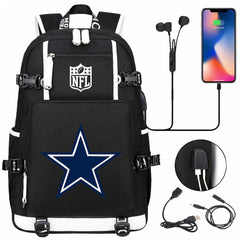 Dallas Cowboys Football Team USB Charging Backpack School Notebook Travel Bags