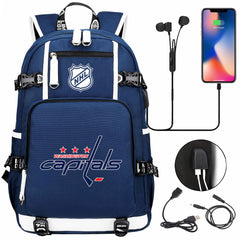 Washington Capitals Hockey League USB Charging Backpack School Notebook Travel Bags