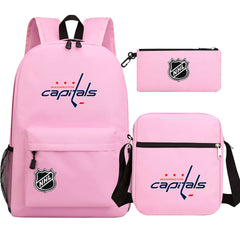 Washington Capitals Hockey League Printed Schoolbag Backpack Shoulder Bag Pencil Bag 3pcs set for Kids Students