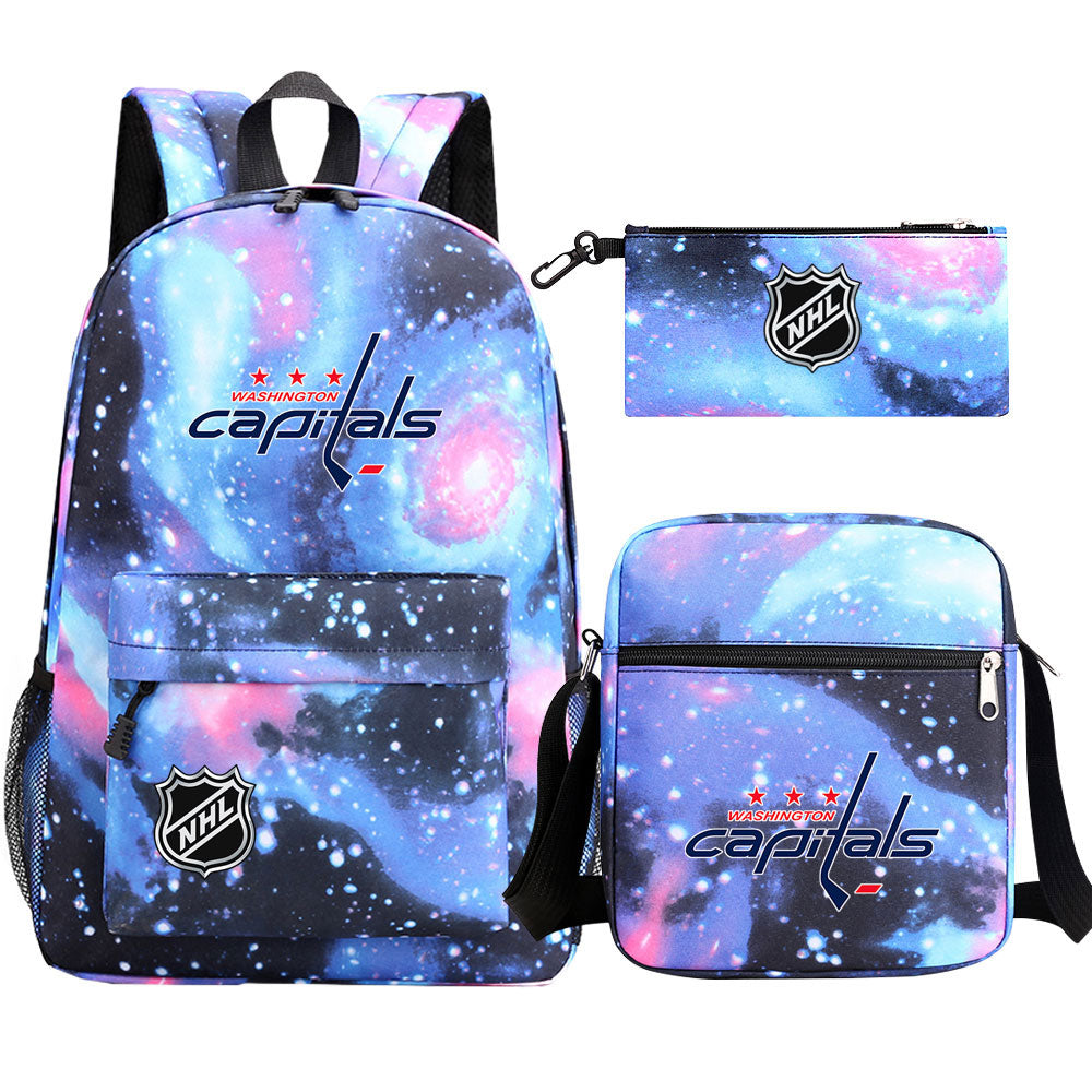 Washington Capitals Hockey League Printed Schoolbag Backpack Shoulder Bag Pencil Bag 3pcs set for Kids Students