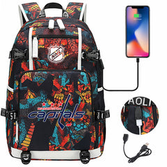 Washington Capitals Hockey League USB Charging Backpack School Notebook Travel Bags