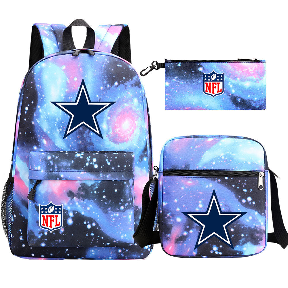 Dallas Cowboys Football Team Printed Schoolbag Backpack Shoulder Bag Pencil Bag 3pcs set for Kids Students