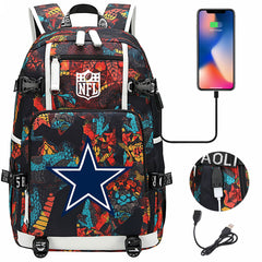 Dallas Cowboys Football Team USB Charging Backpack School Notebook Travel Bags