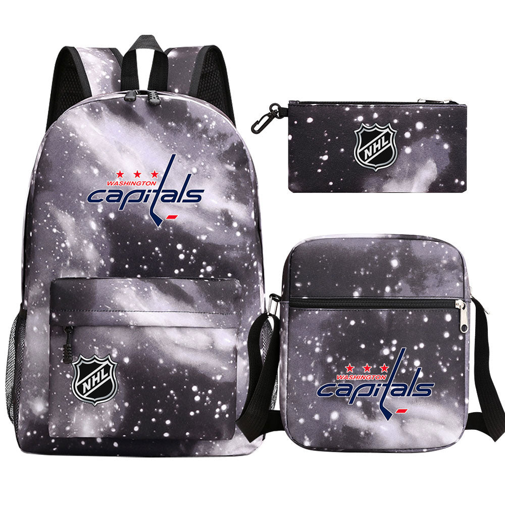 Washington Capitals Hockey League Printed Schoolbag Backpack Shoulder Bag Pencil Bag 3pcs set for Kids Students