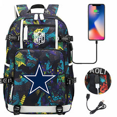 Dallas Cowboys Football Team USB Charging Backpack School Notebook Travel Bags