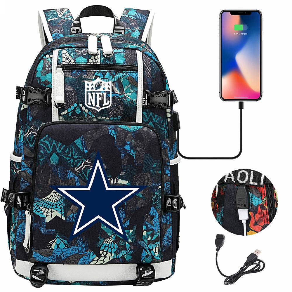 Dallas Cowboys Football Team USB Charging Backpack School Notebook Travel Bags