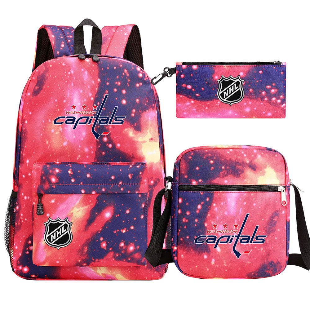 Washington Capitals Hockey League Printed Schoolbag Backpack Shoulder Bag Pencil Bag 3pcs set for Kids Students