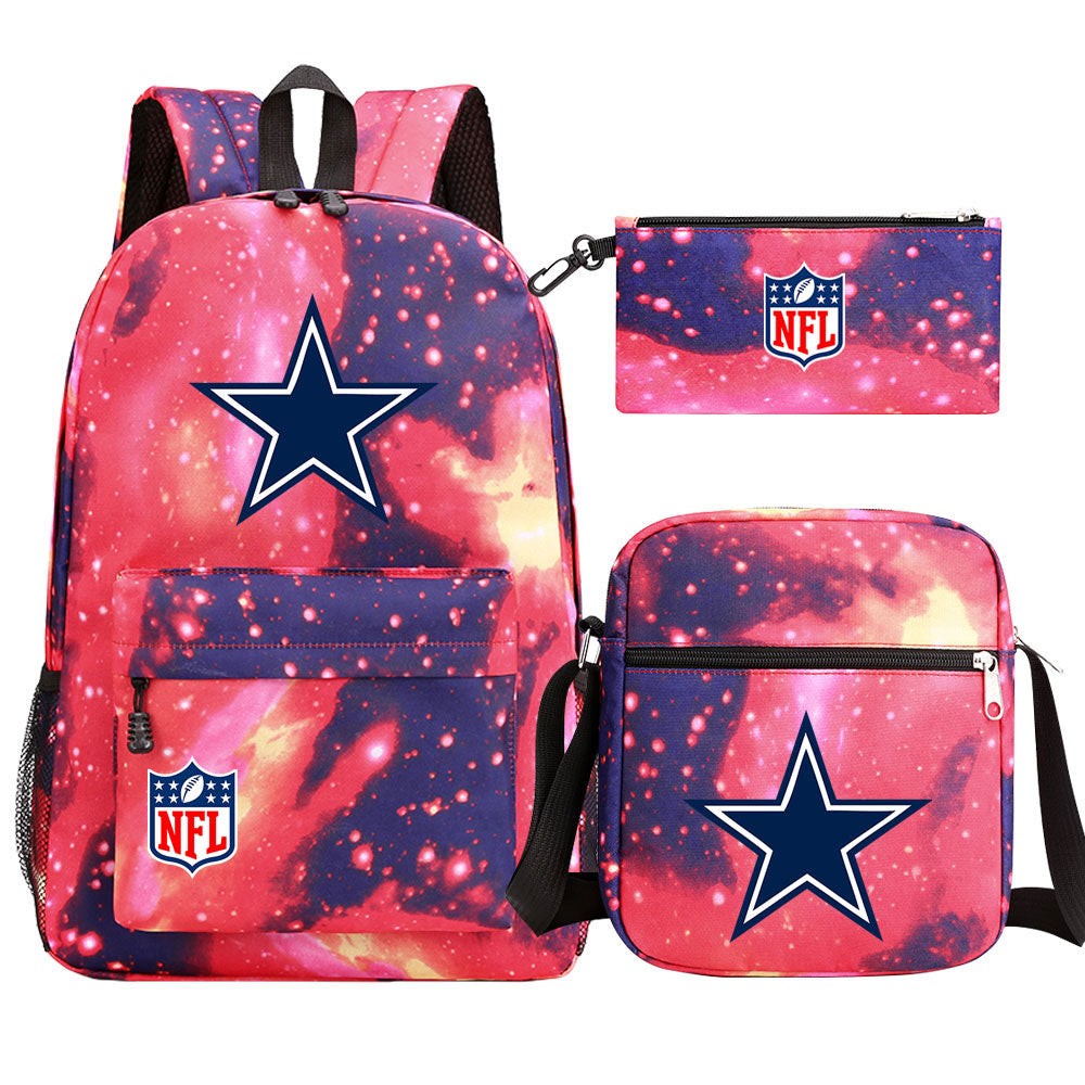 Dallas Cowboys Football Team Printed Schoolbag Backpack Shoulder Bag Pencil Bag 3pcs set for Kids Students