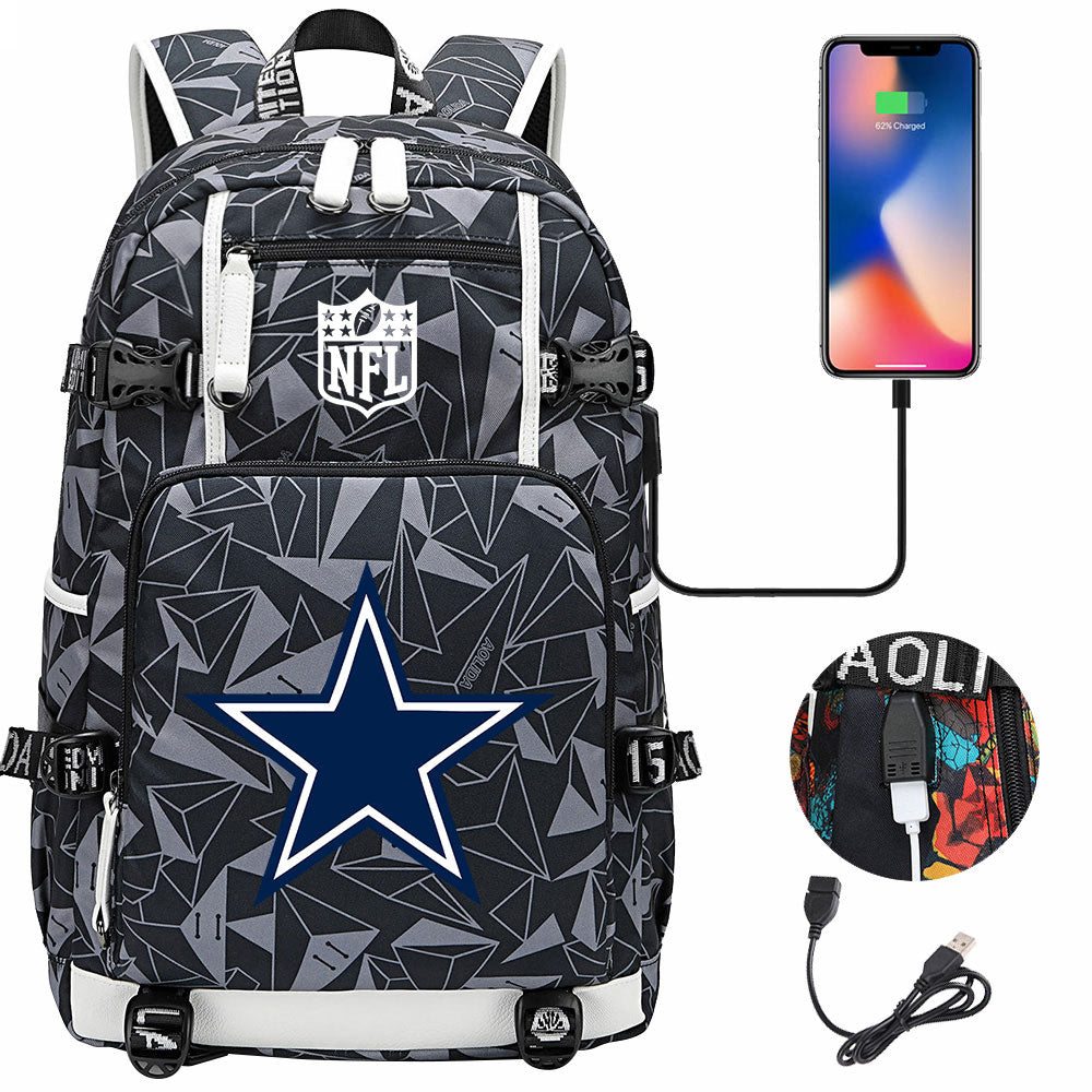 Dallas Cowboys Football Team USB Charging Backpack School Notebook Travel Bags