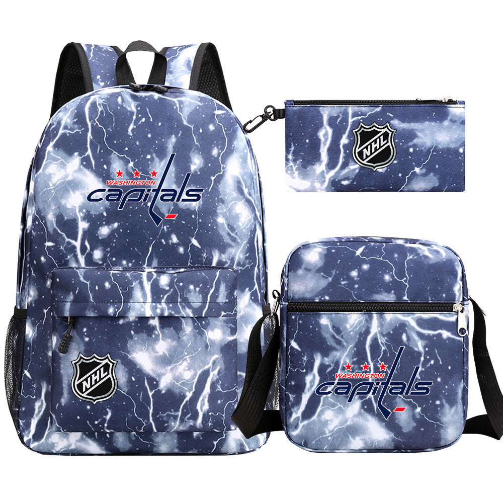 Washington Capitals Hockey League Printed Schoolbag Backpack Shoulder Bag Pencil Bag 3pcs set for Kids Students