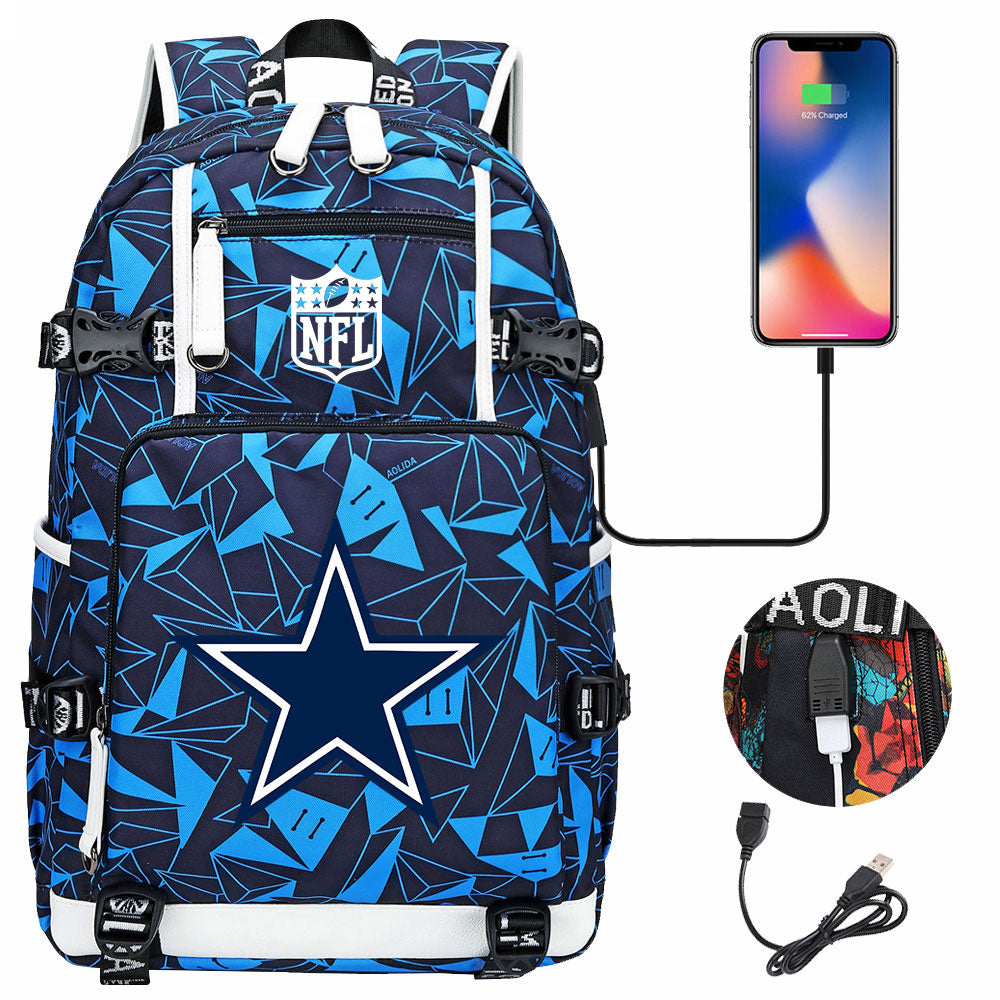 Dallas Cowboys Football Team USB Charging Backpack School Notebook Travel Bags