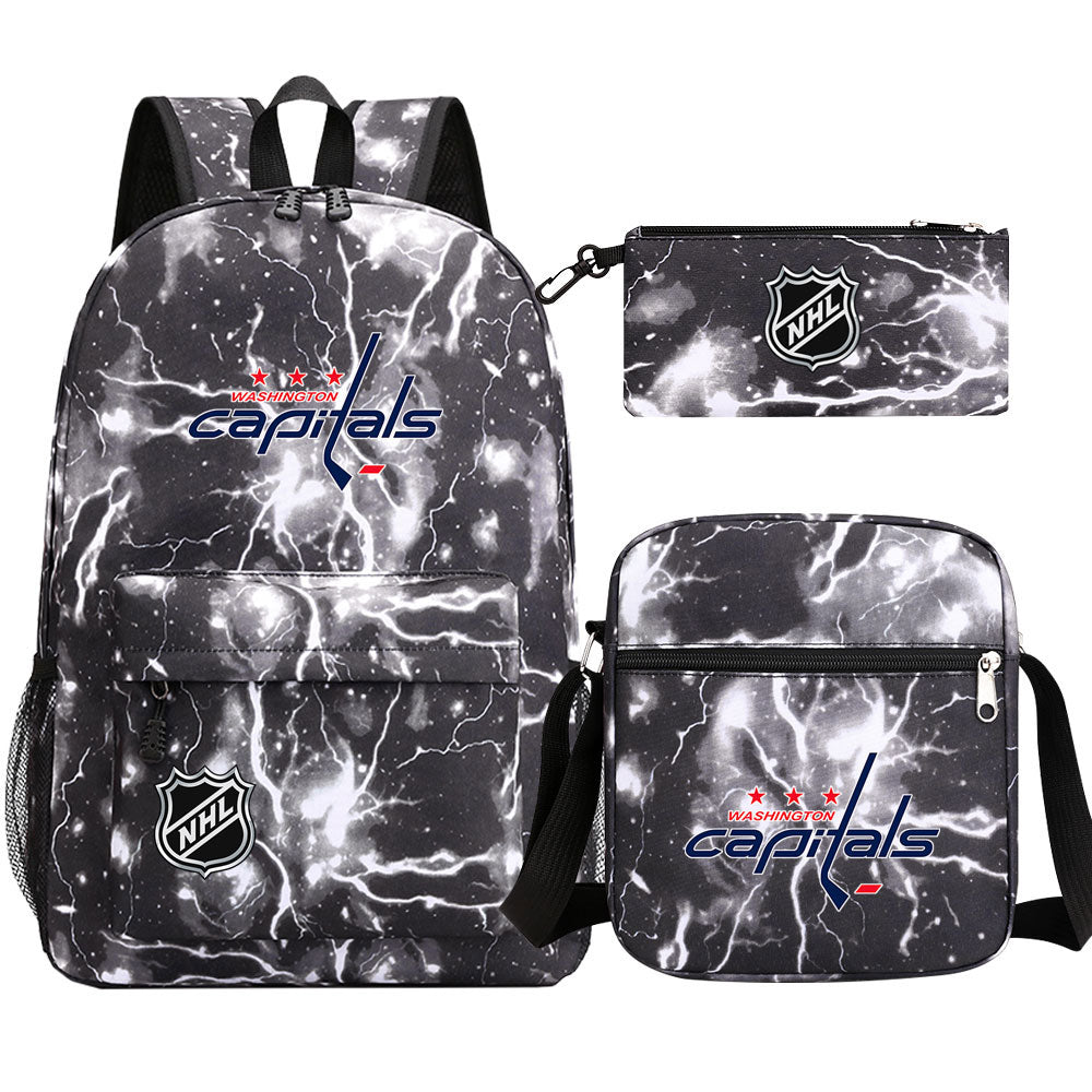 Washington Capitals Hockey League Printed Schoolbag Backpack Shoulder Bag Pencil Bag 3pcs set for Kids Students