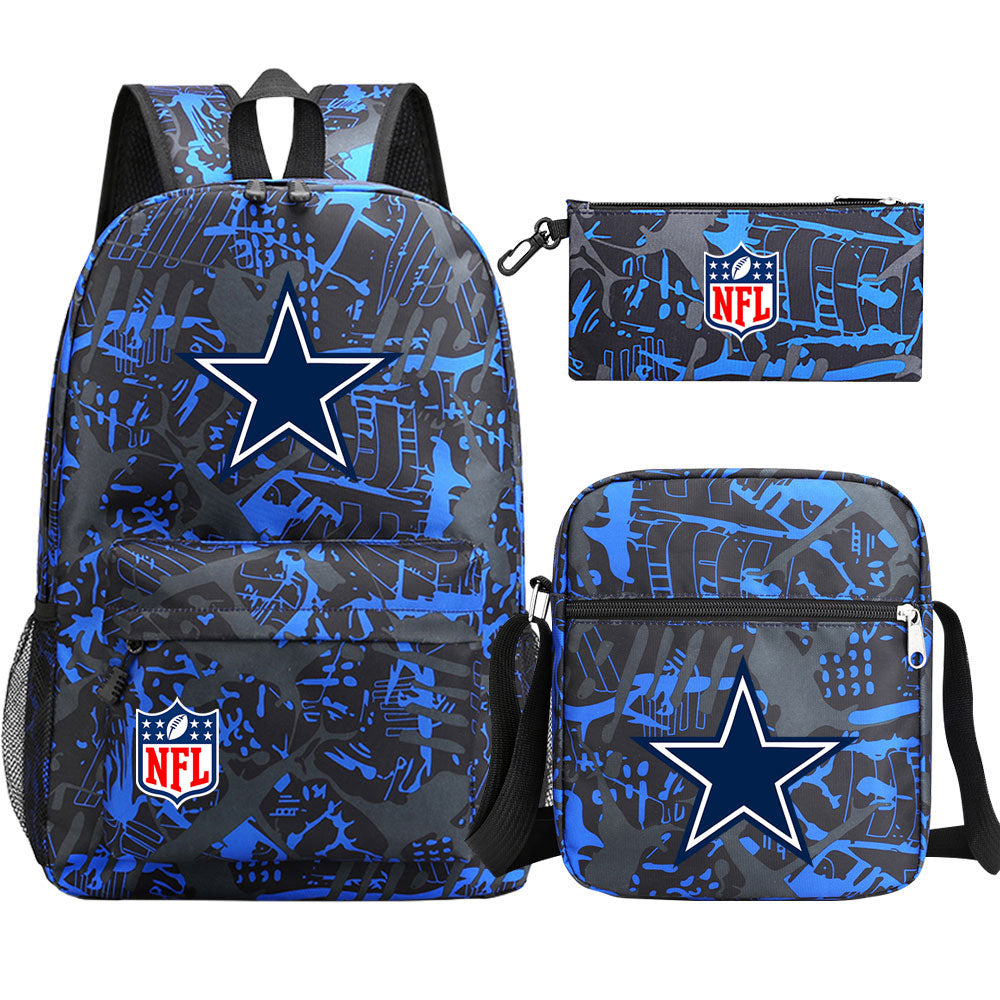 Dallas Cowboys Football Team Printed Schoolbag Backpack Shoulder Bag Pencil Bag 3pcs set for Kids Students