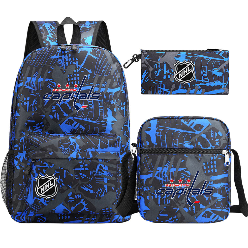 Washington Capitals Hockey League Printed Schoolbag Backpack Shoulder Bag Pencil Bag 3pcs set for Kids Students