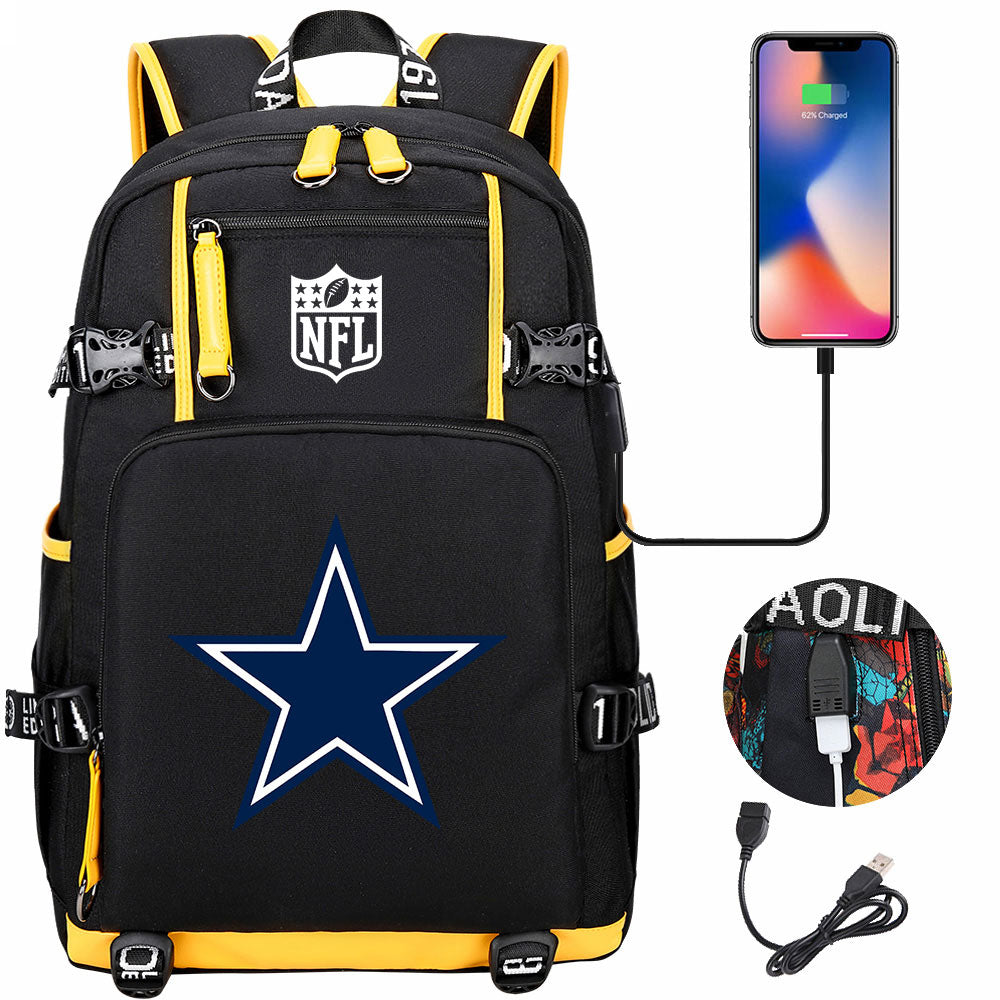 Dallas Cowboys Football Team USB Charging Backpack School Notebook Travel Bags