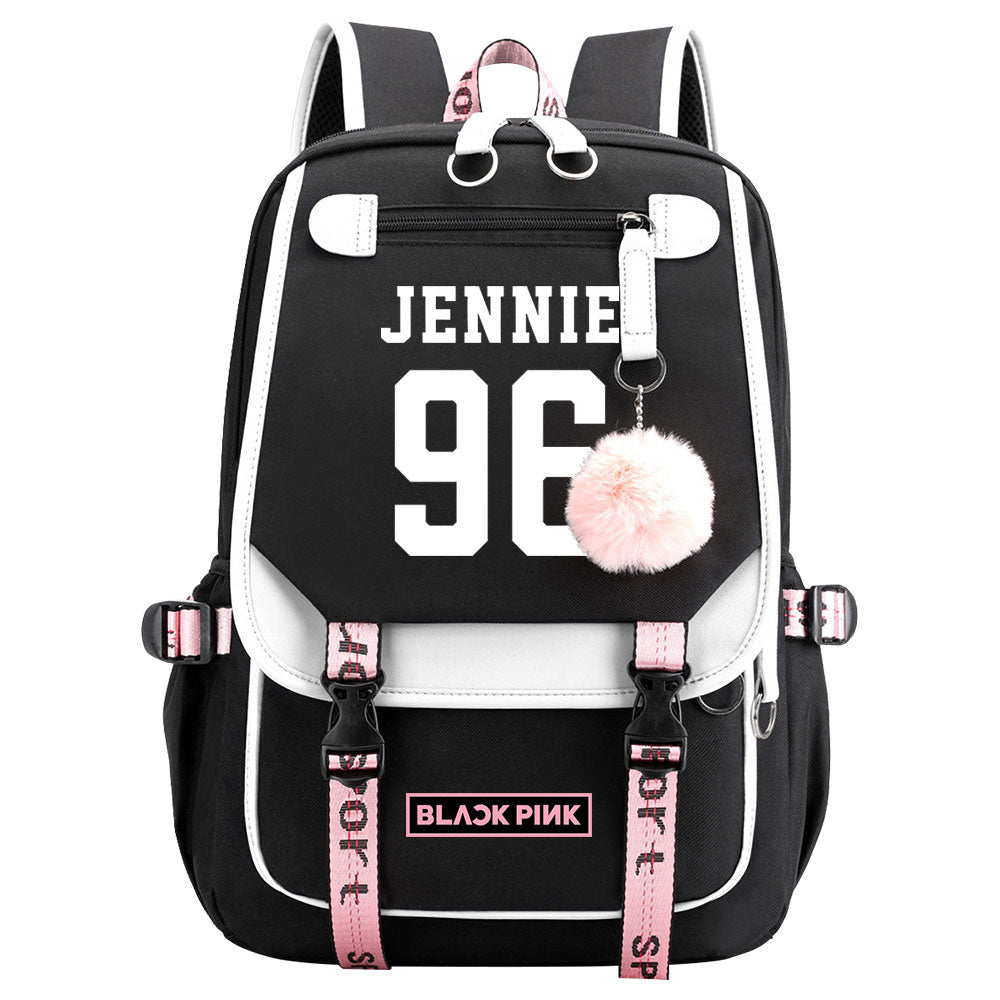 Kpop Blackpink JENNIE Waterproof Backpack School Notebook Travel Bag USB Charging