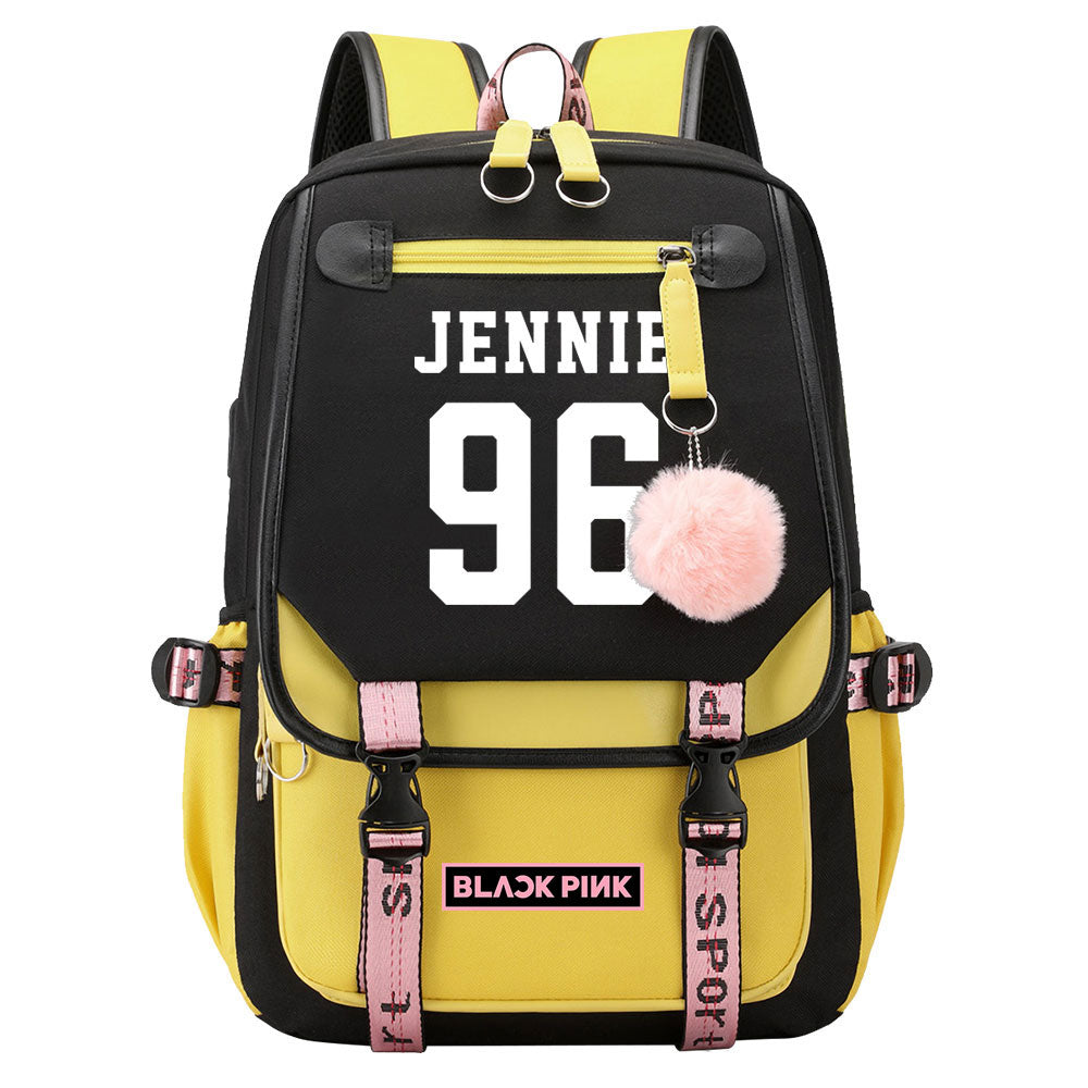 Kpop Blackpink JENNIE Waterproof Backpack School Notebook Travel Bag USB Charging