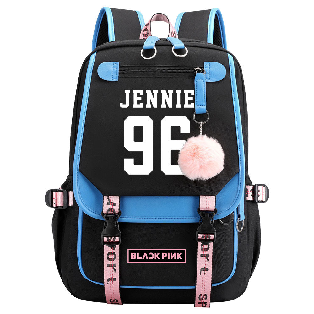 Kpop Blackpink JENNIE Waterproof Backpack School Notebook Travel Bag USB Charging
